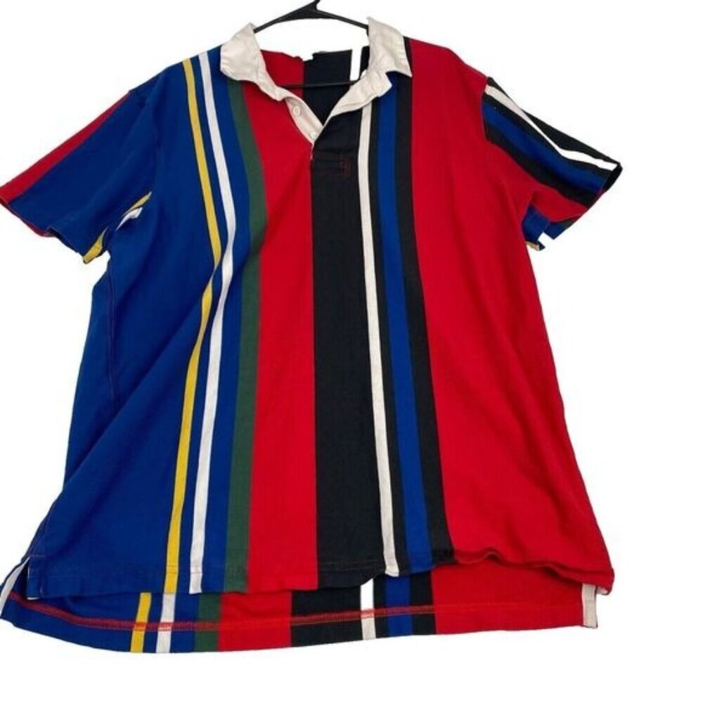 J Crew Men's Rugby Shirt, Size XL with MultiColor Stripes, Short Sleeve